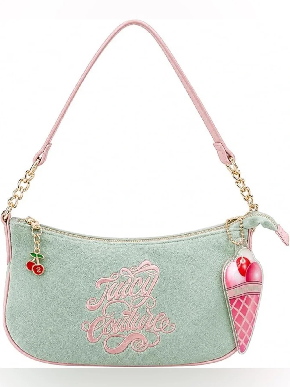 Juicy Couture NWT Sugar Rush Terry Shoulder Bag Ice Cream Charm Green Pink